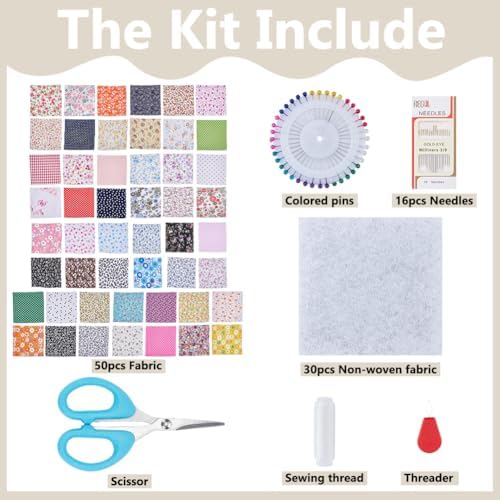 WEBEEDY 4 Sets DIY Square Quilting Coaster Kits with Video Tutorial for Adult Beginner, Cotton Fabric Quilt Kit with 50 Styles Quilting Fabric, DIY Patchwork Sewing Craft Quilt Coaster Making Kit - Image 2