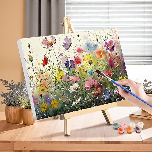 Wild Flower Paint by Numbers for Adults with Framed Canvas - Wooden Easel - Image 3
