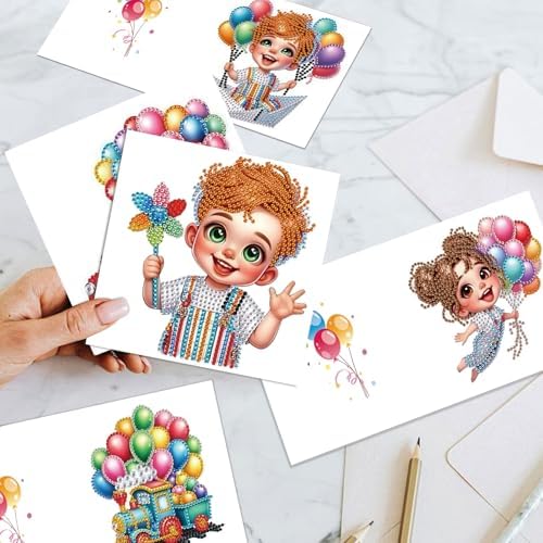 MVVMTOP 6pcs Diamond Art Painting Greeting Card, DIY Colorful Balloons Diamond Art Greeting Card for Blessing and Wishe Special Shaped Diamond Arts Crafts for Birthday Thanksgiving Day - Image 5