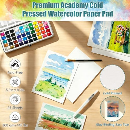CraftyManor 3PCS Watercolor Workbook for Beginners, 50 Colors Water Color Paint Set with Palette & Brushes, Creative 36 Original Patterns Adult Coloring Book (50Color(I&M&T)) - Image 5