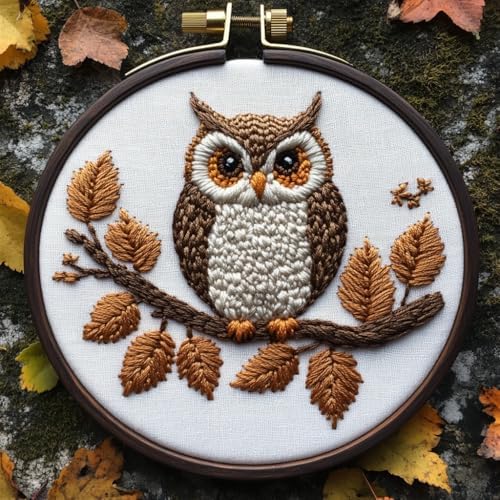 DIY Punch Needle Kits Owl on Branch with Hoop 20x20cm by Unknown