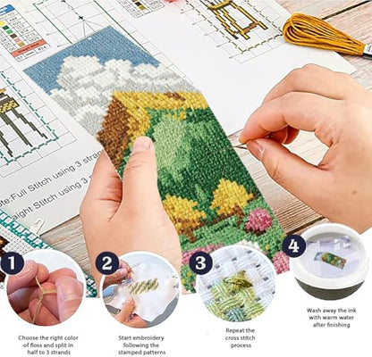 ACRNIGHEET 6PCS Cross Stitch Bookmark Kit for Beginner Stamped Cross Stitch Kits for Adults Mountain Fields DIY Embroidery Bookmark Kits Needlepoint Kit with Instructions Craft Gift 8.5''x3'' 11CT - Image 4