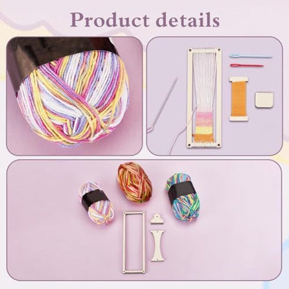 AHANDMAKER 2 Sets Weaving Loom Kit Weaving Frame Set with Yarns,Rods,Combs,Shuttles 2.6 x 8 Inch Wood Bookmark Knitting Loom for Adults Weaving Lovers, Contains Enough Weaving Yarn - Image 4