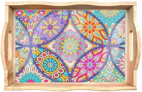 EWJRNSF Diamond Art Kits for Adults Wooden Serving Trays with Handles, 5D Diamond Painting Big Gem Arts and Craft Gifts Trays Decor Gift Home Decor 7.8x11.8 Inches Mandala A by EWJRNSFDiamondPainting