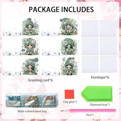 LazyFold 6Pcs DIY Diamond Art Painting Greeting Cards with Envelopes, Green Theme All Occasion Note Card Kit for Women, Handmade Thank You Birthday Friendship Cards St. Patrick's Day Gift - Image 3