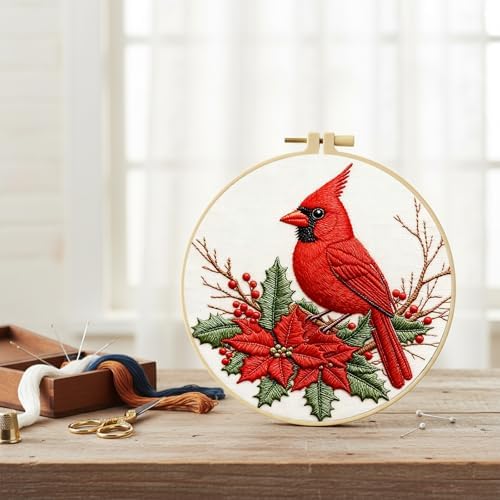 FRANDEK DIY Cardinal Stamped Embroidery Kit with Hoop for Adults - Image 2