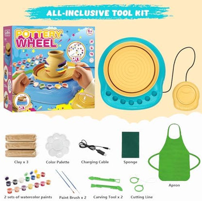 Pottery Wheel for Kids with Air Dry Clay Kit, 12 Paints & Tools, Ages 6-12 - Image 2