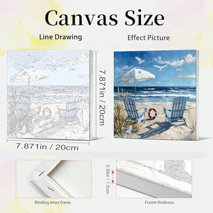 Clendo 4 Pack Beach Paint by Numbers Kit for Adults Beginners Framed - DIY Coast Adults Paint by Numbers Kits on Canvas, Small Easy Acrylic Oil Painting for Home Wall Decor (8 x 8 Inch) - Image 3