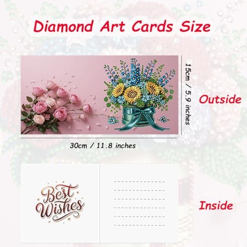 6 Packs Diamond Painting Greeting Cards Kits for Adults, Diamond Art Holiday Card with Envelopes, DIY Card Making Kits for Birthday Valentine's Day Mother's Day Thanksgiving (Bouquet) - Image 6
