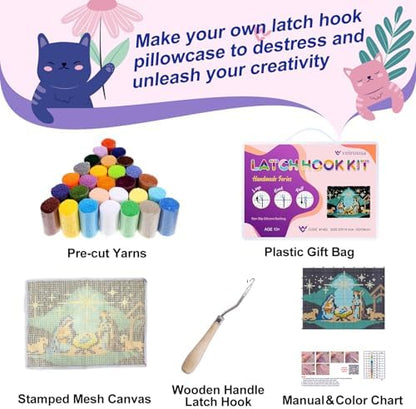 veirousa Flamingo Floral Latch Hook Kits for Adults, Beginners Birds Latch Hook Rug Starter Kit Pre-Printed Carpet Making Set DIY Handmade Wall Hanging Craft for Home Decoration 20x15 inch - Image 2