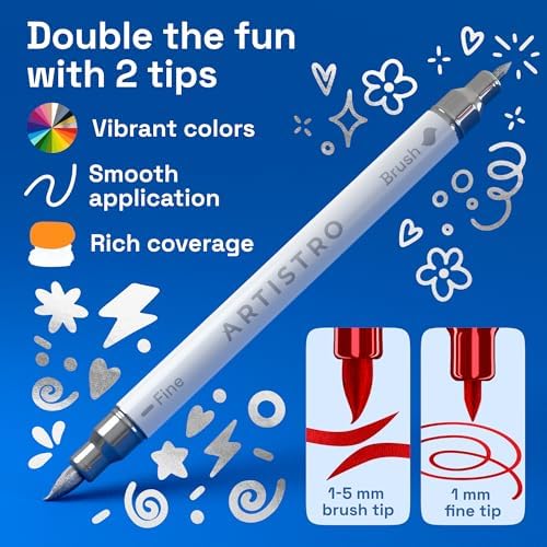 ARTISTRO 12 Metallic Dual-Tip Acrylic Paint Marker Pens for Drawing - Image 3