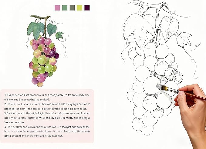 Watercolor Workbook，Water Paint Adult Set，Easy Coloring Book,Beautiful Paintings for Beginner (Fruit - Album) (Fruit - 24 Colors) - Image 3