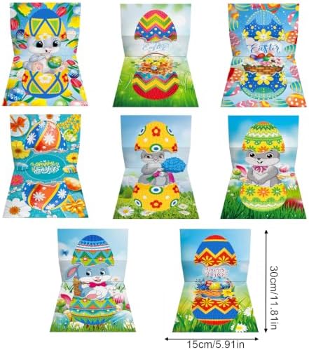 8PCS Easter Egg DIY Greeting Card Kits with Envelopes Diamond Art Greeting Cards Diamond Art Cards Kits for Adults DIY Crafts Family Friend Gifts - Image 5