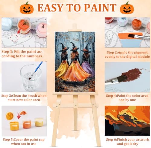 NAIMOER Halloween Witchs Paint by Numbers Kits for Adults Beginner with Wooden Framed, Fall Forest Color by Numbers on Canvas Painting Kits for Adults, Easy Paint DIY Acrylic for Home Decor 8X12 Inch - Image 6