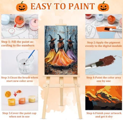 NAIMOER Halloween Witchs Paint by Numbers Kits for Adults Beginner with Wooden Framed, Fall Forest Color by Numbers on Canvas Painting Kits for Adults, Easy Paint DIY Acrylic for Home Decor 8X12 Inch - Image 6