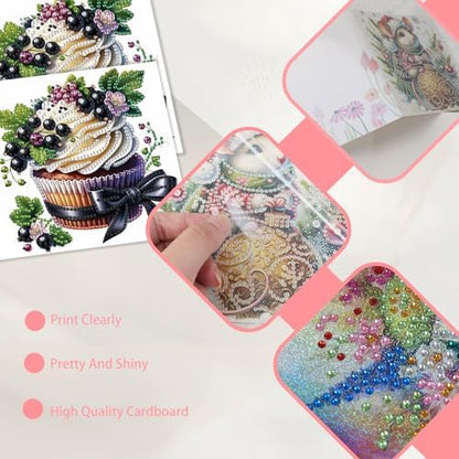 JISHSHAY 6 PCS Cupcake Diamond Painting Greeting Cards Cake Diamond Art Birthday Cards with Envelopes Gem Art Mosaic Kits for Adults, for Anniversary Valentine Thank You Graduation All-Occasion - Image 5