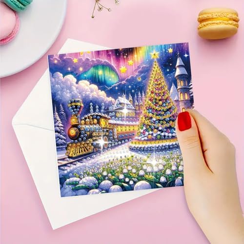 DIY Diamond Greeting Cards Set, 5D DIY Diamond Art Painting Festival Style Greeting Card, DIY Christmas Card Making Kits for Family Friends Handmade Gift-#03-6PC Christmas Tree - Image 6