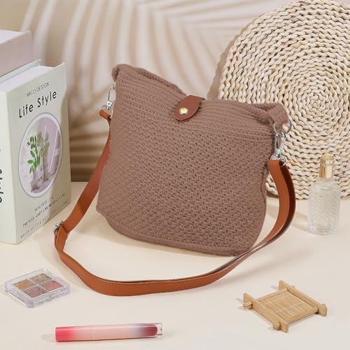 ACRNIGHEET Crochet Bag Kit for Beginners Crochet Purse for Women DIY Tote Bag Making Kit with Step-by-Step Tutorials Knitting Supplies for Adults Crafts Autumn Winter Boho Gift Idea (Khaki) - Image 5