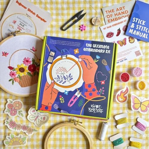 KNOT YOUR TYPE DIY Embroidery Starter Kit for Beginners | All-in-One Hand Embroidery Kit with Hoop, Printed Fabric, Threads & Stitch Guide | Art & Craft Kit for Adults - Image 7