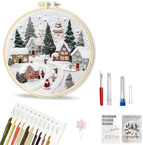 Huacan Embroidery Kit for Beginners Adults, Easy Needlepoint Kits for Adults with Stamped Embroidery Patterns. (Village) by Home