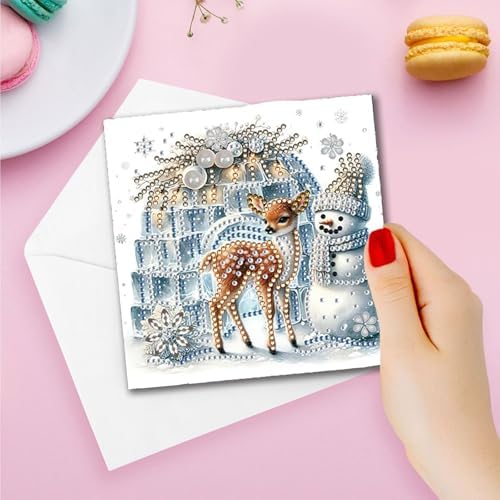 DIY Diamond Greeting Cards Set Christmas, 5D DIY Diamond Art Painting Greeting Card, DIY Christmas Card Making Kits for Family Friends Handmade Gift-#02-Snowman Deer - Image 3