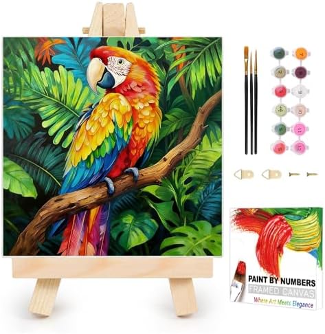 AUKELHJ Framed Paint by Numbers Kit for Adults, Parrot, 10x10 inch by Unknown