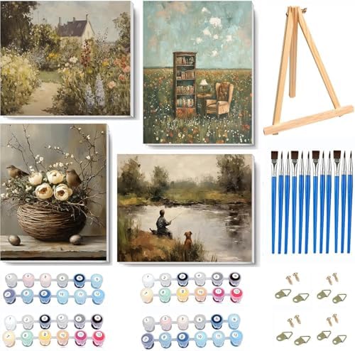 NEGEKFKX 4 Pack Retro Paint by Numbers Kit for Adults Beginner with Framed,Flowers Easy Adult Paint by Number Kits on Canvas DIY Painting for Beginners Art by Numbers for Home Wall Decor 10x12 Inch by NEGEKFKX