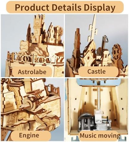 3D Wooden Puzzles Moving Castle Music Box Kits Castle Building Model DIY Crafts Birthday Gift for Women - Image 4