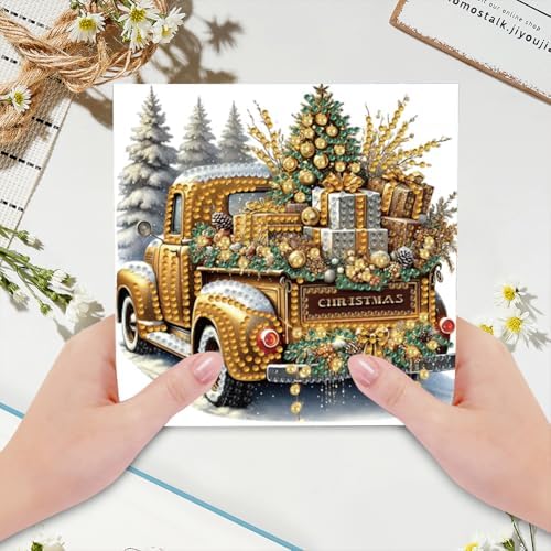 LAKEQUILL DIY Diamond Art Cards Kit, 6 Packs Diamond Painting Cards, Diamond Art Cards with Envelope for Christmas Birthday Thanksgiving Day Holiday (Xmas Truck) - Image 3