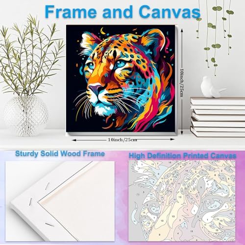 Artunion Framed Paint by Numbers Kit for Adults Beginners & Kids Ages 8-12,Colorful Cheetah Paint by Number with Frame,Animals Paint by Numbers Kit on Canvas 10 * 10 Inch Without Easel - Image 5