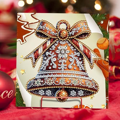 jinglinhh 6pcs Diamond Art Painting Christmas Deer Sled Poinsettia Bell Greeting Cards with Envelopes, DIY Card Making Kits for Adults, Diamond Art Postcards Holiday Cards Craft Gifts - Image 7