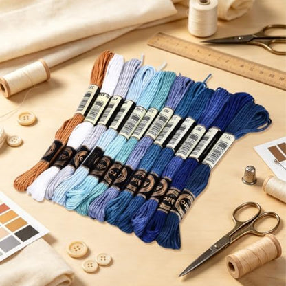 12 Skeins 105 Yards Blue Embroidery Thread Set for DIY Crafts - Image 3