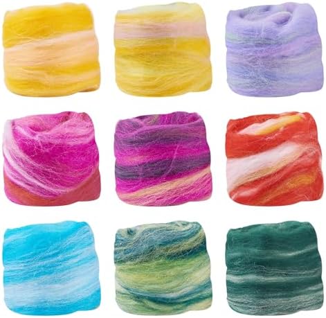 FASHEWELRY 1.59 oz Wool Roving for Needle Felting Kit 9 Colors Felting Wool Yarn Core Wool Felt Craft Kit for Adult Beginners Felted Crafts DIY Materials Hand Spinning Supplies by FASHEWELRY