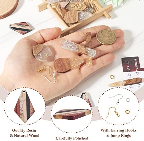 Cheriswelry 88Pcs/Box Dangle Earrings Making Kit with Teardrop Polygon Rectangle Rhombus Resin Walnut Wood Pendants Brass Jump Rings Earring Hooks 24.5x3.5mm for Women Jewelry Decoration - Image 3