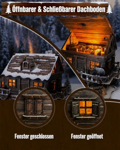 LED 3D Wooden Puzzle Winter Cabin DIY Miniature Building Kit with LED Lights - 3D Craft Rural Wooden Cabin Models Decor Gift for Adult - Image 4
