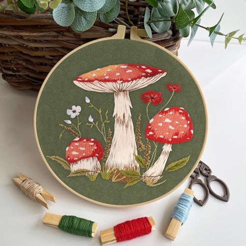 Myfelicity 3 Sets Mushroom Embroidery kit, Adult Beginner DIY Needle kit,Art Craft Handy Sewing Set - Image 4