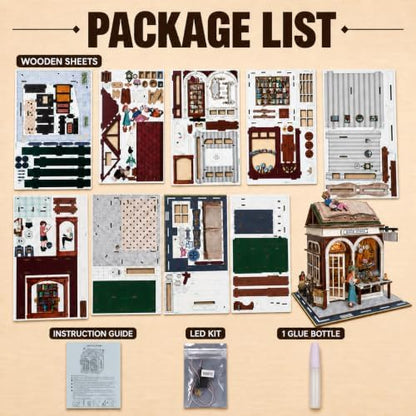 Evankin Bookstore Book Nook Kit, DIY Miniature House with LED Light - Image 6