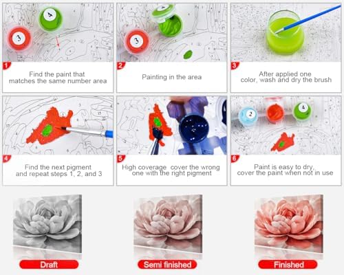 TUMOVO Paint by Numbers Kit for Adults Beginner Pink Flower Canvas Art - Image 6