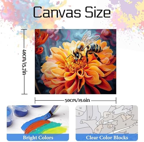 NDNXYXGS Flowers Paint by Numbers Kits for Adults,Dahlia DIY Painting Kit on Canvas,Bee Color by Numbers,Large Adult Paint by Number for Wall Decor and Gifts (bee) - Image 3