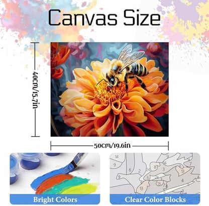 NDNXYXGS Flowers Paint by Numbers Kits for Adults,Dahlia DIY Painting Kit on Canvas,Bee Color by Numbers,Large Adult Paint by Number for Wall Decor and Gifts (bee) - Image 3