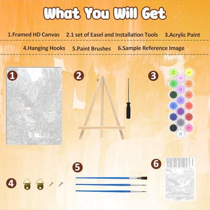 MAXBYE Eagel Framed Paint by Numbers Kits for Adults with Wooden Easel, Easy DIY Adult Paint by Number Kits on Canvas, Paintings Kit for Beginners Gift Home Wall Garden Decor 10×14 Inch - Image 6