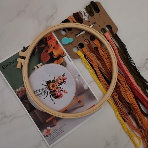 Esffaci Embroidery Starter Kit for Adult Beginner with Bee Pattern Hand Embroidery Set with Embroidery Cloth Hoop Needle Threader Embroidery Floss and Instruction - Image 2