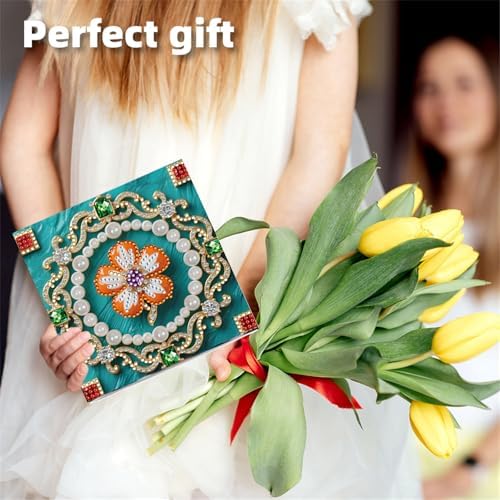 jinglinhh 6pcs Diamond Art Painting Floral Pearl Flowers Greeting Cards with Envelopes, DIY Card Making Kits for Adults, Diamond Art Postcards Christmas Cards Craft Gifts - Image 5