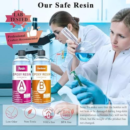 Epoxy Resin, 32OZ Epoxy Resin Crystal Clear, Not-Yellowing No-Bubble, Self Leveling Easy Pour/Mix 1:1 Casting Kit & Coating for DIY Jewelry Making, Art Resina Clear Crafts, Molds, River Tables - Image 3