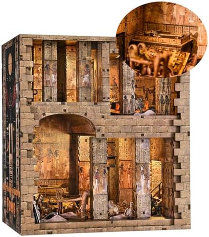 fifijoy Book Nook Kit - DIY Miniature House Dollhouse Kit for Adults and Teens, 3D Wooden Puzzle Booknook Build Bookshelf Decor with LED Light, Gifts for Family and Friends (Egyptian Pharaoh's Tomb) by fifijoy