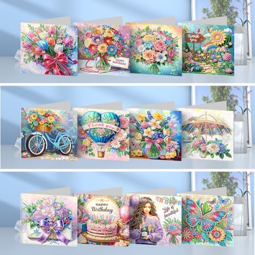 12PCS DIY Diamond Art Greeting Cards Flowers Congratulations Cards & Gifts - Image 2