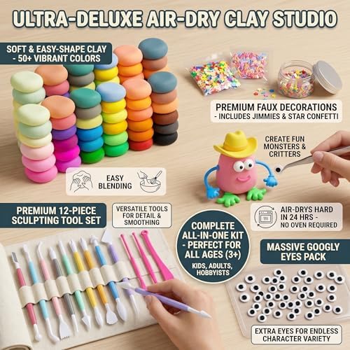 Adult Air Dry Clay,Magic Foam DIY Molding Clay,Set 142 Pieces – 72 Colors Ultra Light Modeling Clay with Tools Accessories and Decorations, Non-Toxic Soft Clay for Crafts DIY Projects and Party - Image 7