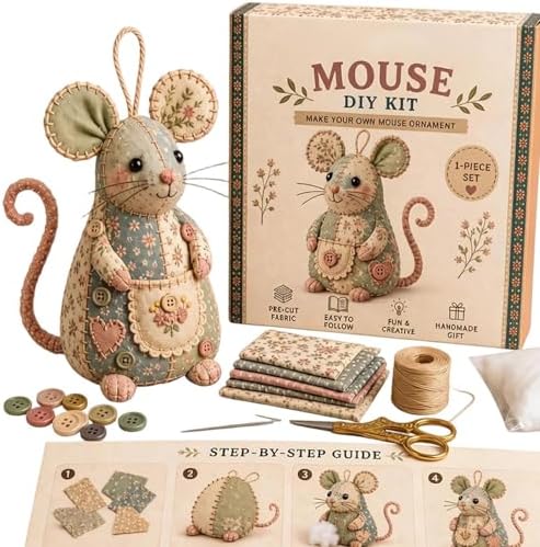 Sewing Project Kits with Buttons Fabric Mouse Home Decor - Image 7