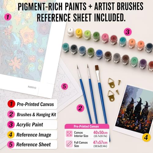 NXIKYO Witch Trio Paint by Numbers Kit for Adults Beginner, Adult Paint by Number Kits on Flower Witches Canvas, DIY Acrylic Oil Easy Painting by Numbers for Home Wall Decor 16x20 inch (Without Frame) - Image 2