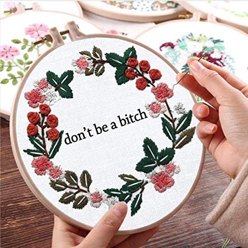 Louise Maelys Cross Stitch Kit Full Range DIY Floral Wreath with Funny Sayimg Embroidery Kit for Beginner - Image 4